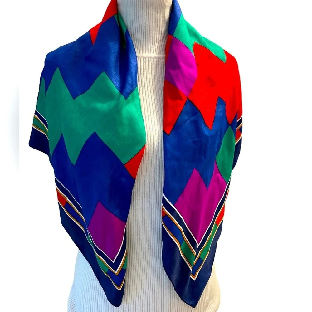 Vintage Sunkyung SA‎ Geometric Colorblock Scarf Multicolor Silk Blend